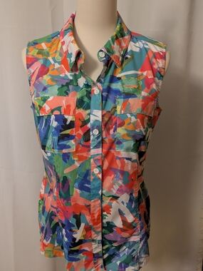 Reel Legends Multicolor Sleeveless Button-Down Collared Top